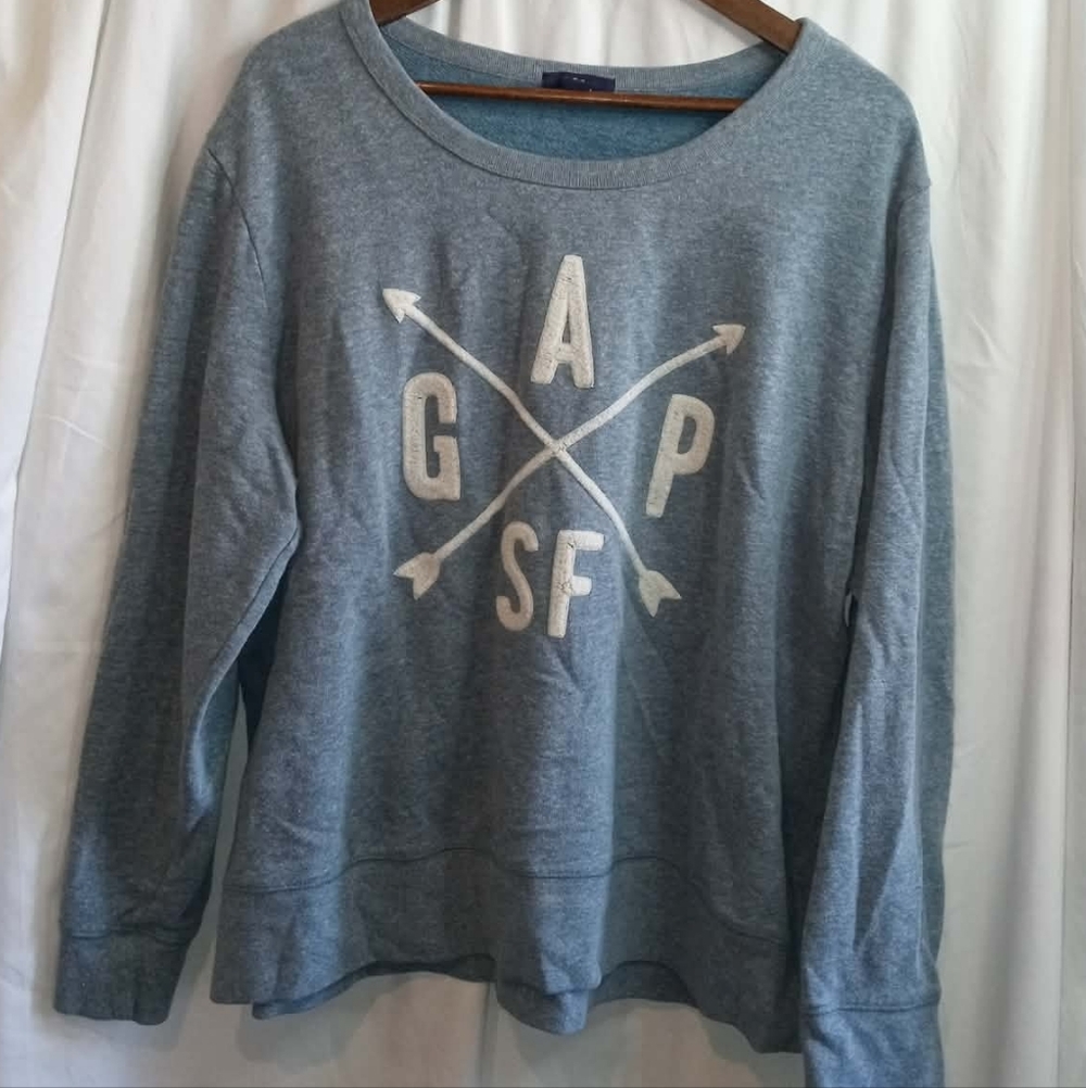 GAP XXL Light Heathered Blue Sweatshirt Chenille Letters Arrows SF Preppy Y2K